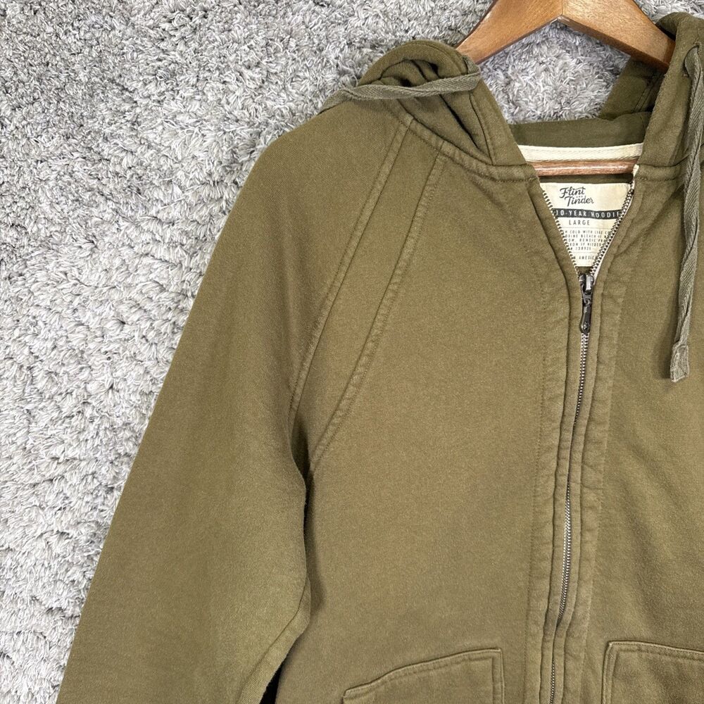 Flint And Tinder The 10 Year Hoodie Full Zip Large Olive Green Made In USA - Picture 3 of 10
